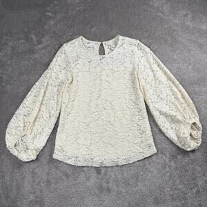 Maurices Ivory All Over Floral Lace Balloon Sleeve Boho Blouse Size XS Coquette